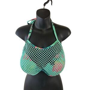 Shade shore crochet halter swim top 36DD green tropical